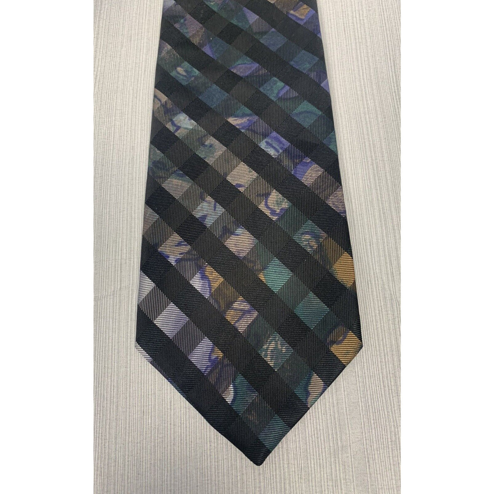 Designer Collection Tie, Checkered Print,‎ Black Brown, Blue, Green 63"